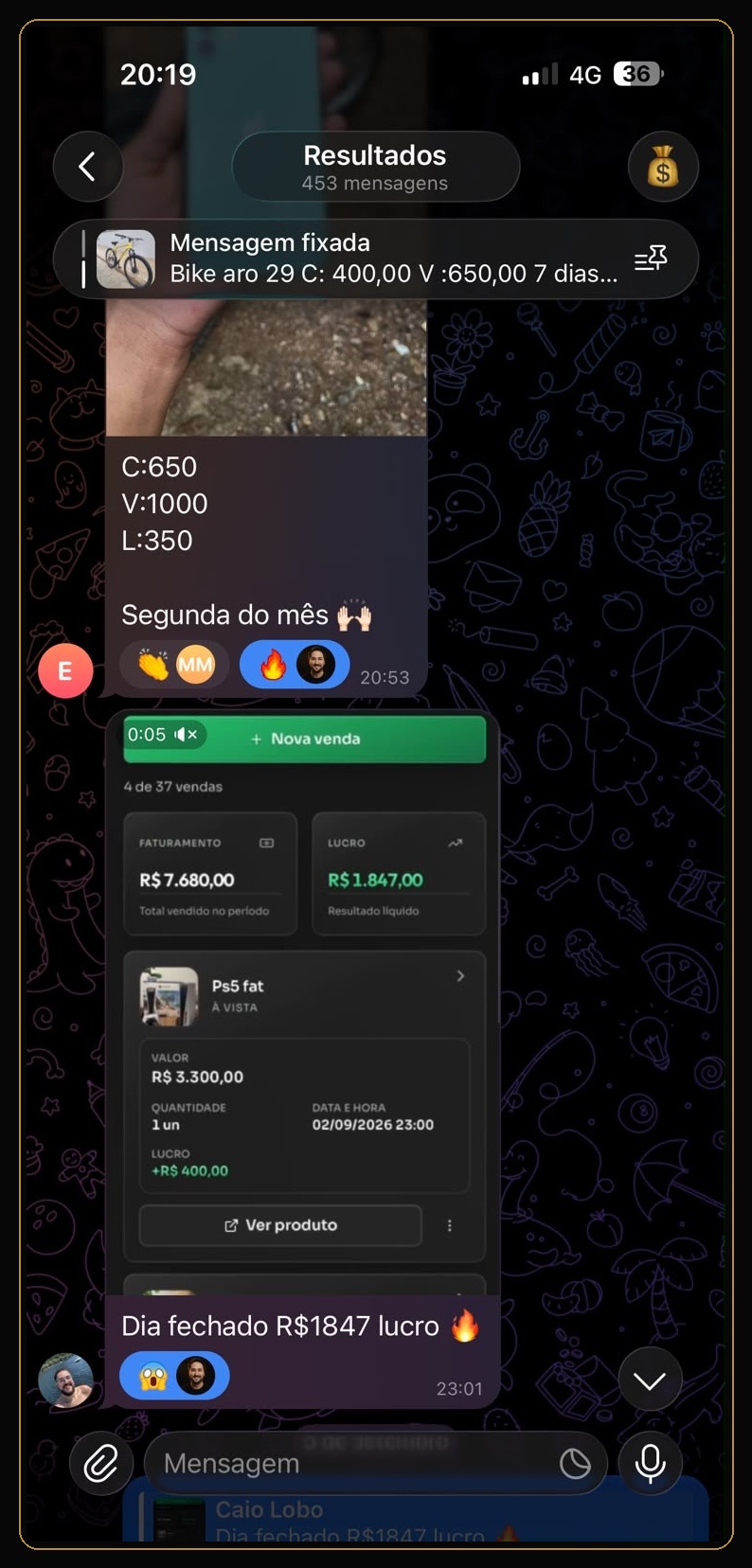 Resultado real compartilhado na Comunidade Mestres do Brique