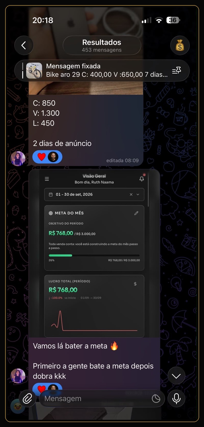 Resultado real compartilhado na Comunidade Mestres do Brique