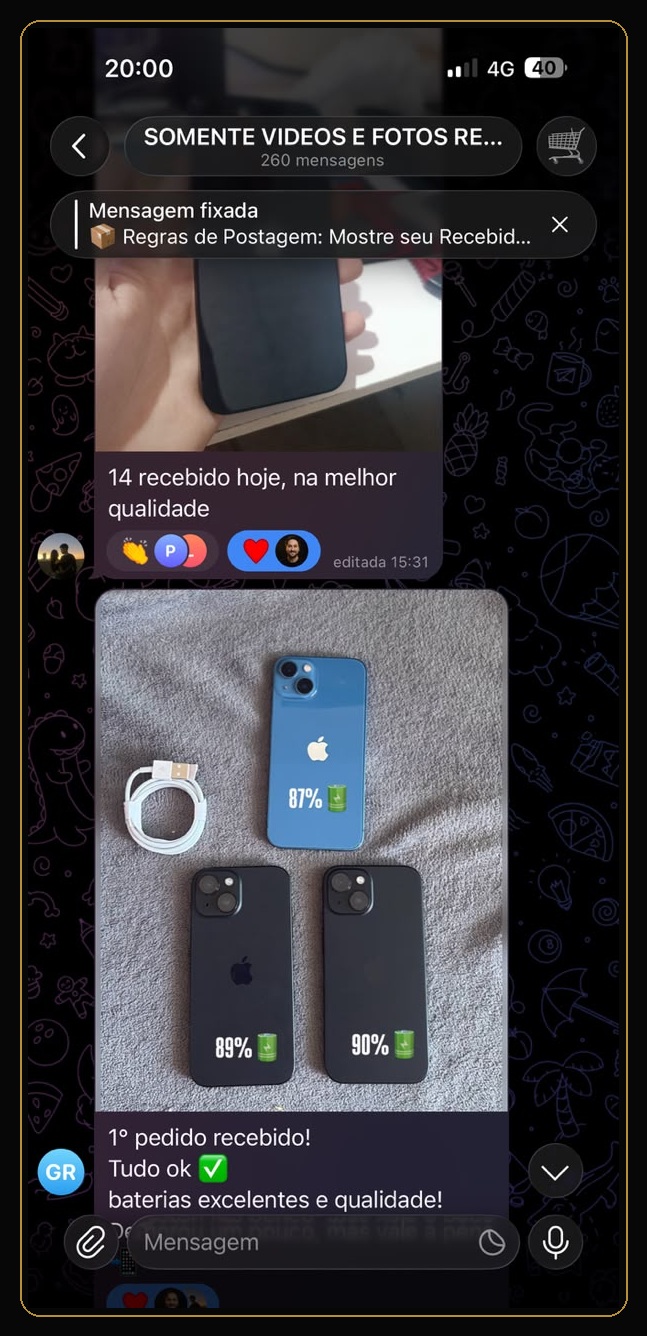Produtos reais recebidos e compartilhados por membros da comunidade