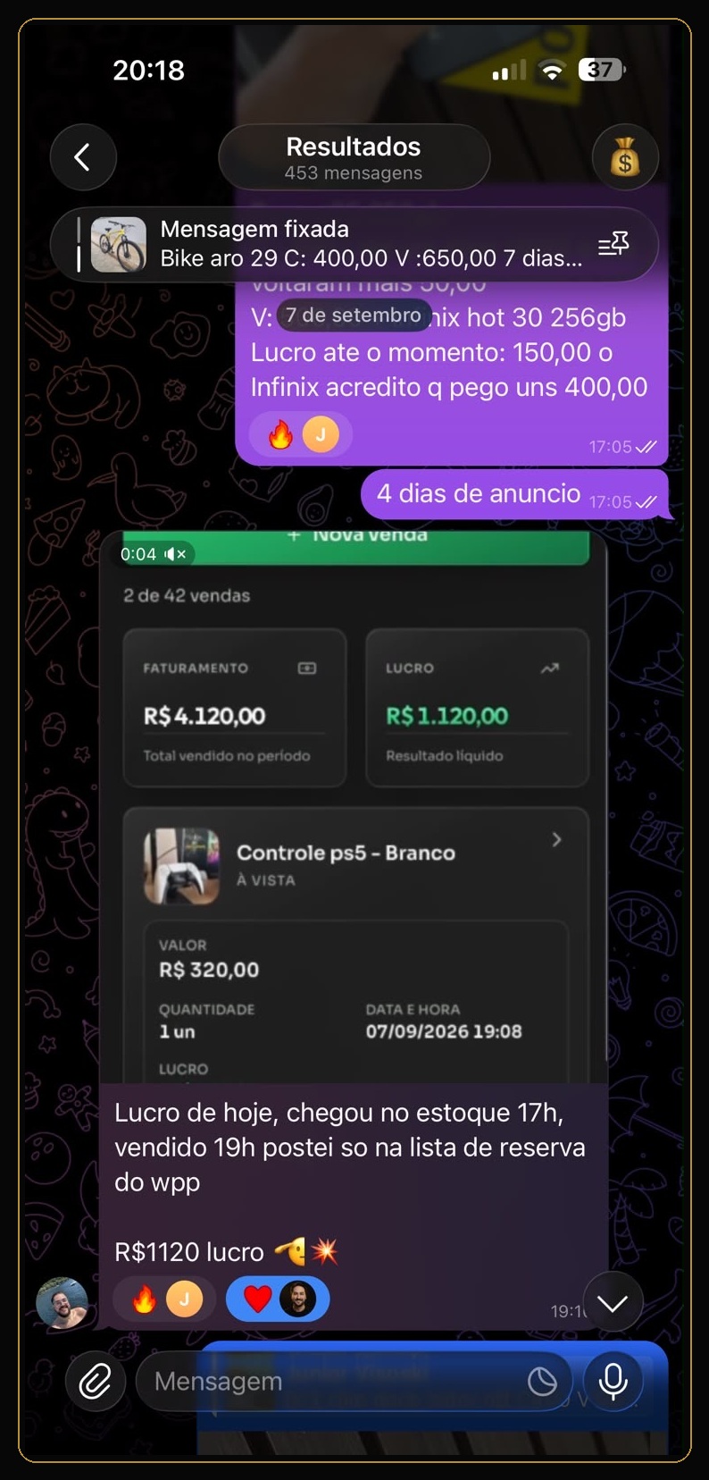 Resultado real compartilhado na Comunidade Mestres do Brique