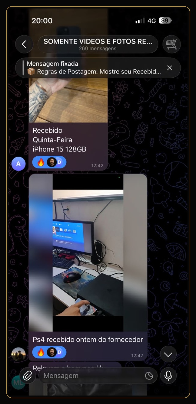 Produtos reais recebidos e compartilhados por membros da comunidade