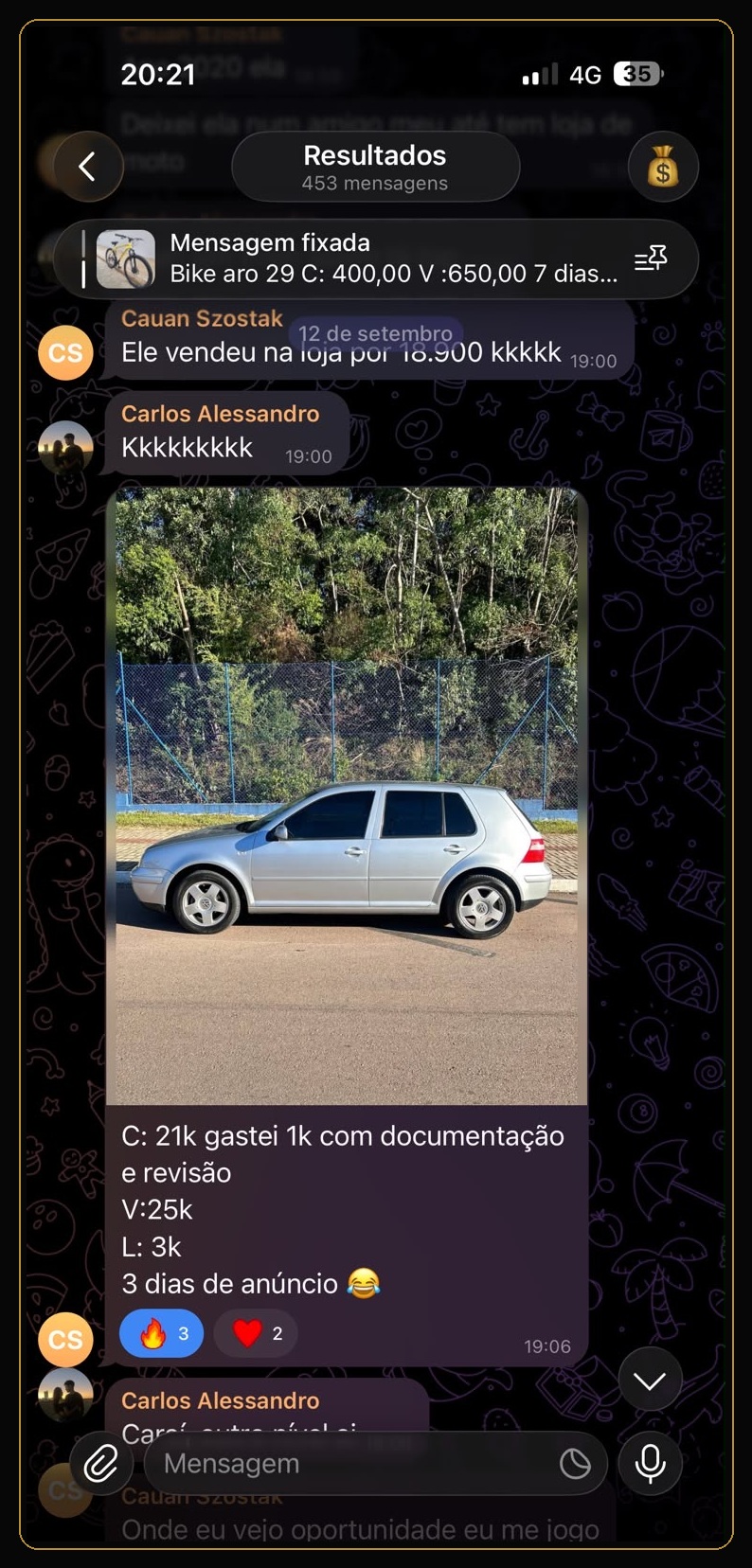 Resultado real compartilhado na Comunidade Mestres do Brique