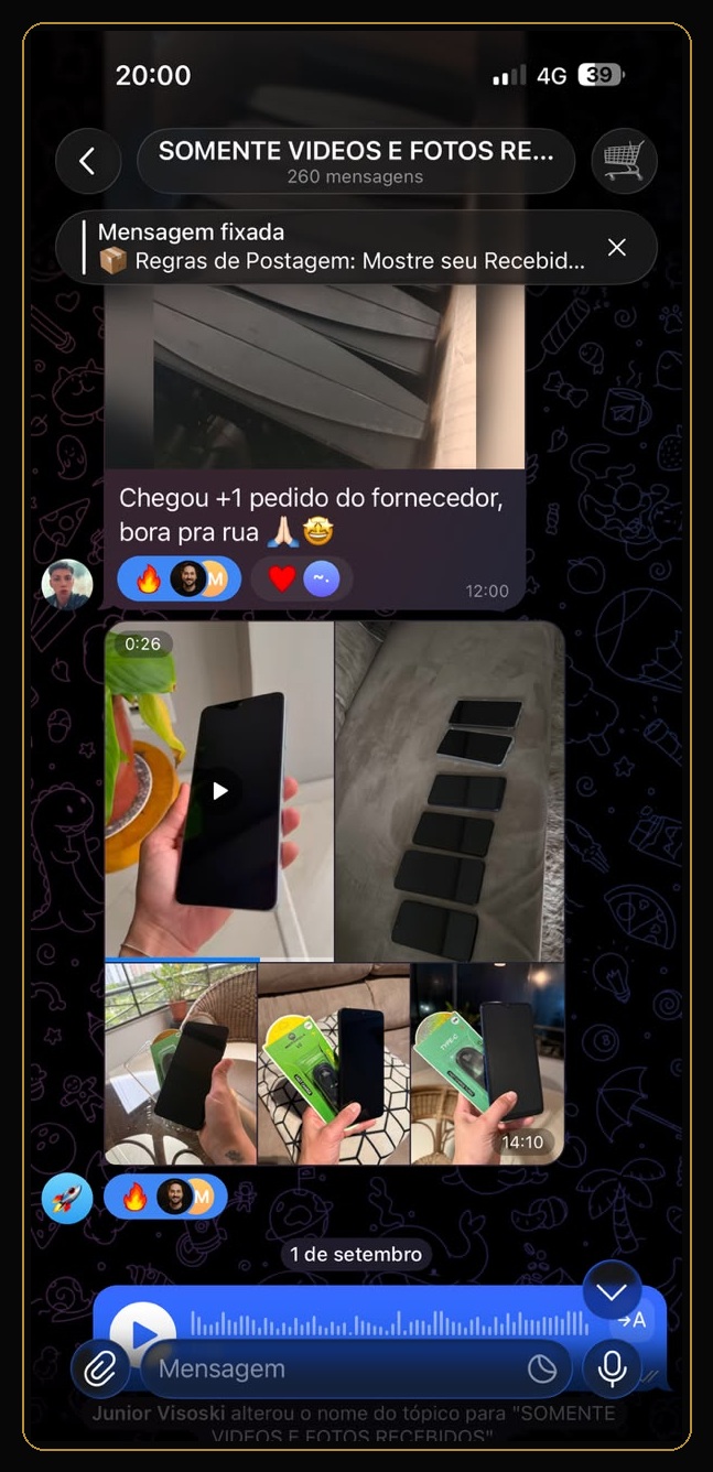 Produtos reais recebidos e compartilhados por membros da comunidade